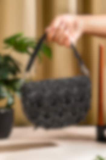 Black Raw Silk Hand Embroidered Latkan Clutch by The Purple Sack at Pernia's Pop Up Shop