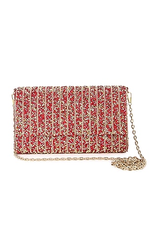 Red Raw Silk Handmade Clutch by The Purple Sack