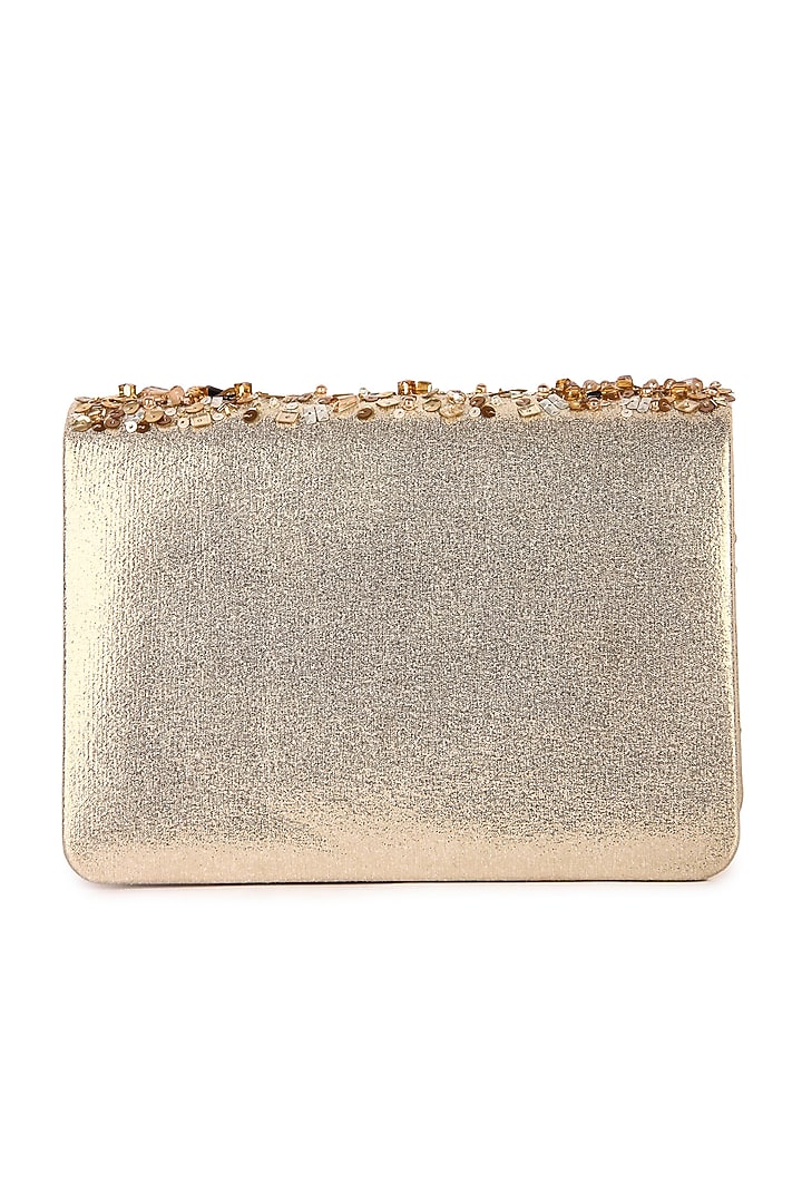 Golden Leatherette Hand Embroidered Clutch by The Purple Sack at Pernia's Pop Up Shop