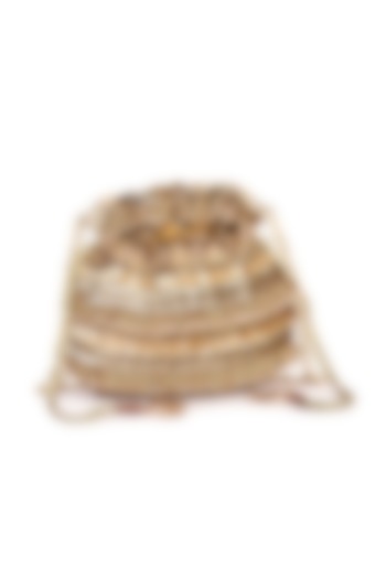 Golden Raw Silk Hand Embroidered Potli by The Purple Sack at Pernia's Pop Up Shop