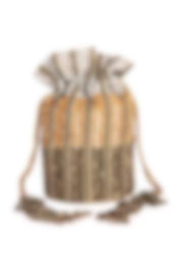 Golden Raw Silk Hand Embroidered Potli by The Purple Sack at Pernia's Pop Up Shop