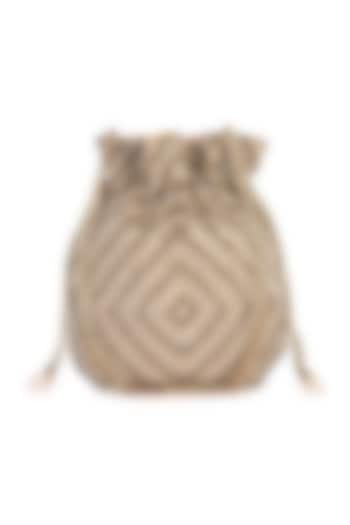 Golden Raw Silk Hand Embroidered Potli by The Purple Sack at Pernia's Pop Up Shop