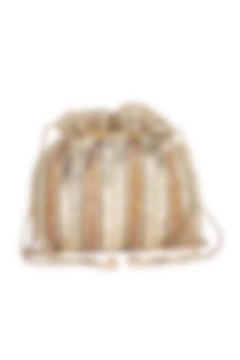 Golden Raw Silk Hand Embroidered Potli by The Purple Sack at Pernia's Pop Up Shop