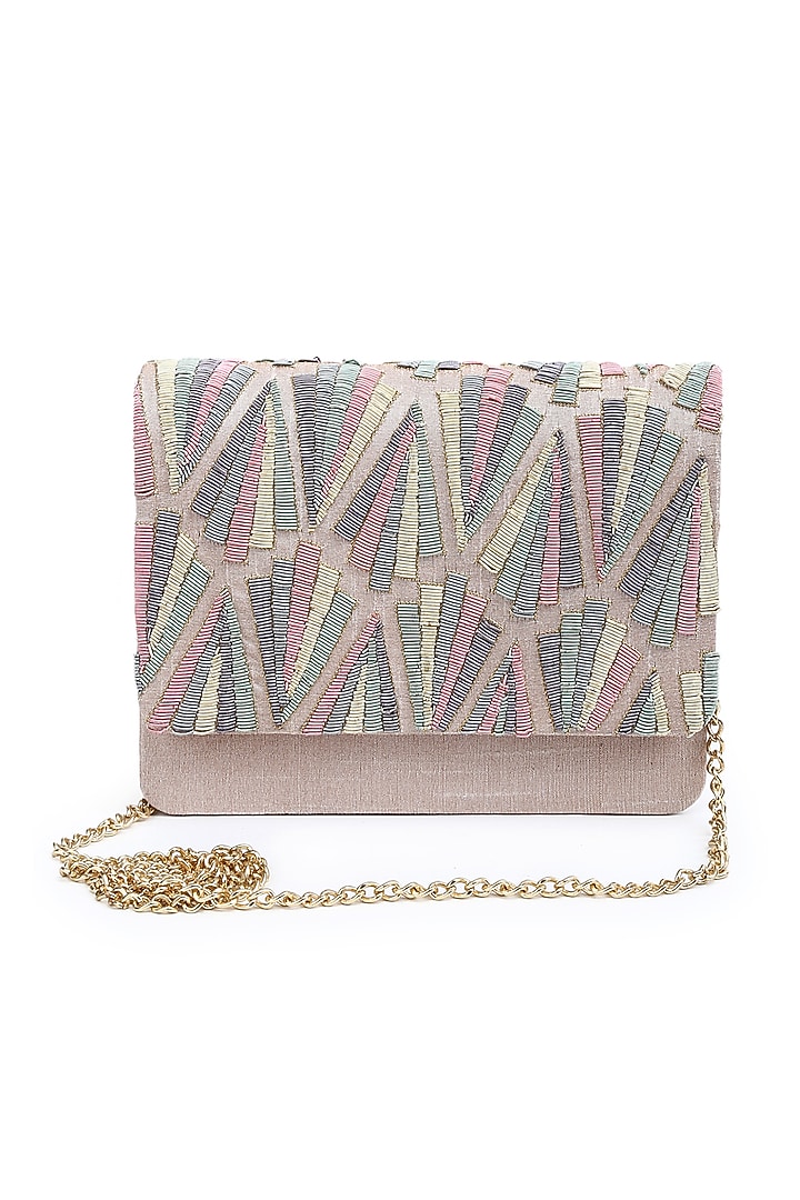 Multi-Colored Raw Silk Hand Embroidered Clutch by The Purple Sack at Pernia's Pop Up Shop