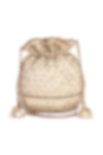 Beige Raw Silk Hand Embroidered Potli by The Purple Sack at Pernia's Pop Up Shop