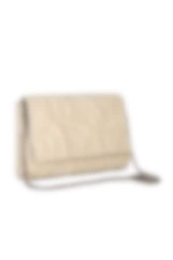 White Raw Silk Bead Pearl Hand Embroidered Clutch by The Purple Sack at Pernia's Pop Up Shop