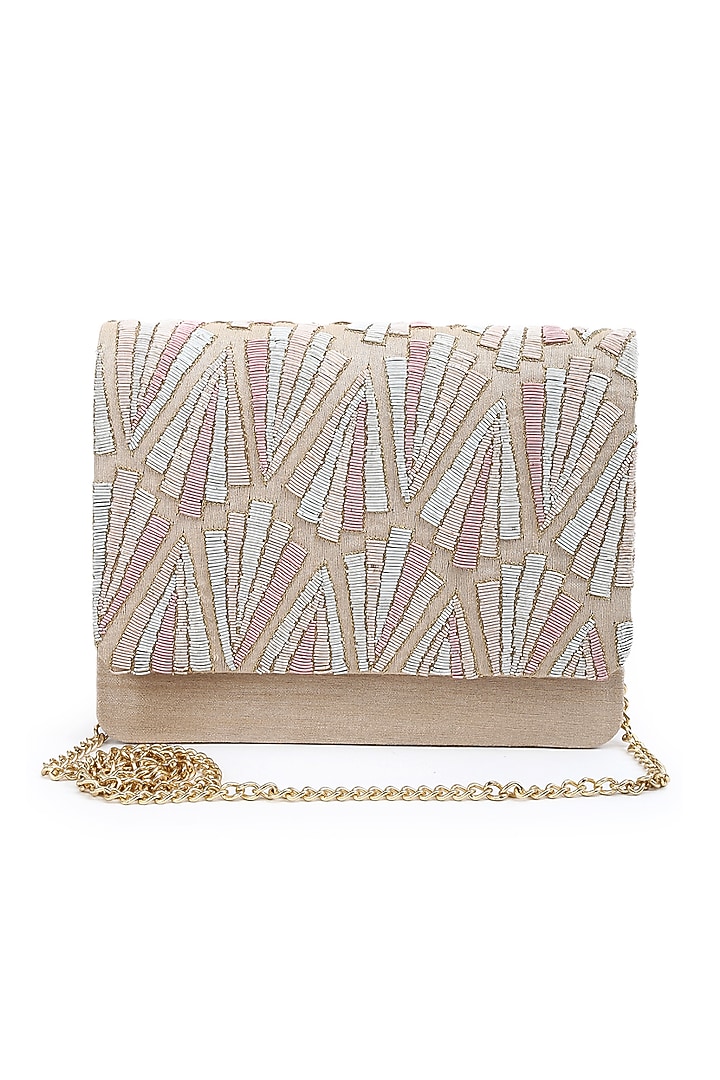 Multi-Colored Raw Silk Hand Embroidered Clutch by The Purple Sack at Pernia's Pop Up Shop