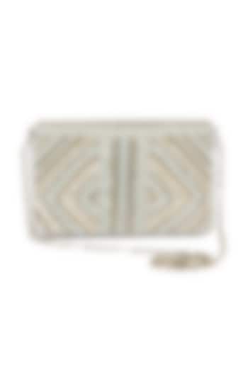 Silver Raw Silk Hand Embroidered Clutch by The Purple Sack at Pernia's Pop Up Shop