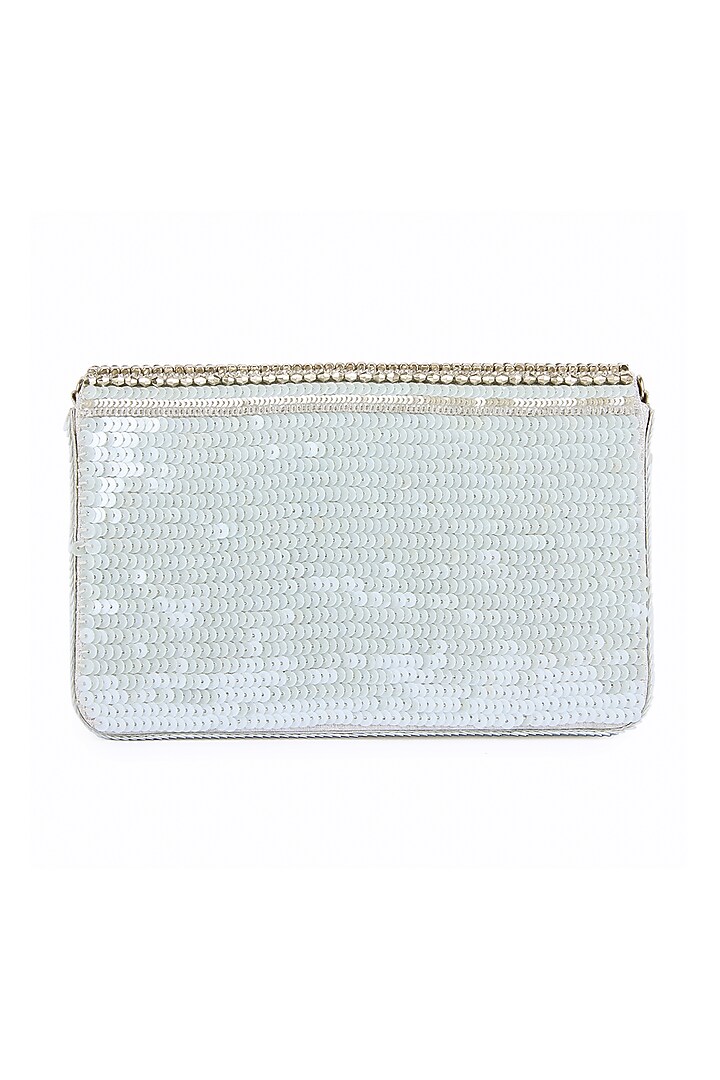 Silver Raw Silk Hand Embroidered Clutch by The Purple Sack at Pernia's Pop Up Shop