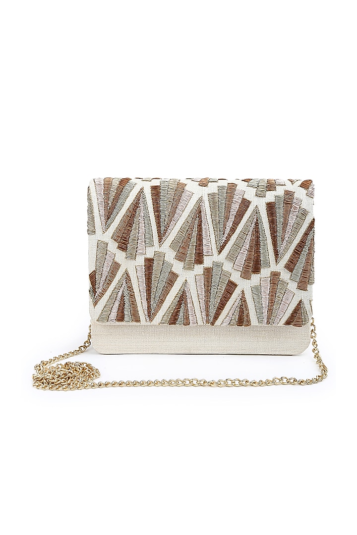 Gold Raw Silk Hand Embroidered Clutch by The Purple Sack at Pernia's Pop Up Shop