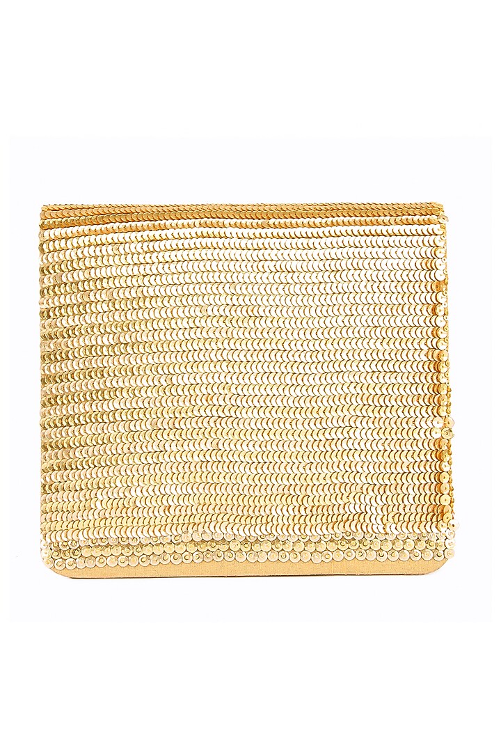 Gold Raw Silk Hand Embroidered Clutch by The Purple Sack at Pernia's Pop Up Shop