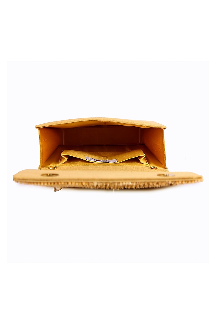 Gold Raw Silk Hand Embroidered Clutch by The Purple Sack at Pernia's Pop Up Shop