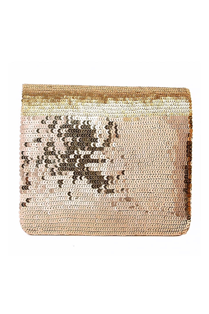 Gold Raw Silk Hand Embroidered Clutch by The Purple Sack at Pernia's Pop Up Shop