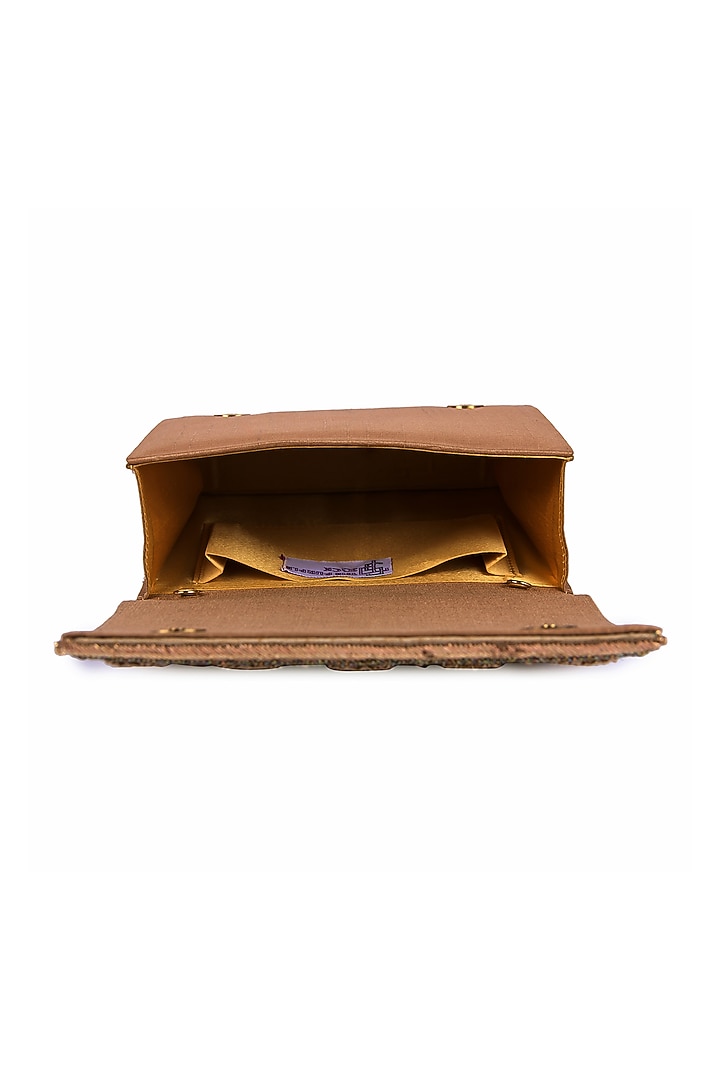 Gold Raw Silk Hand Embroidered Clutch by The Purple Sack at Pernia's Pop Up Shop