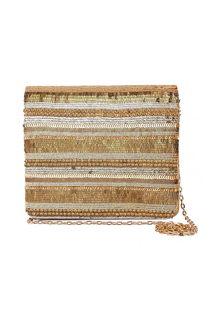Gold Raw Silk Hand Embroidered Clutch by The Purple Sack at Pernia's Pop Up Shop