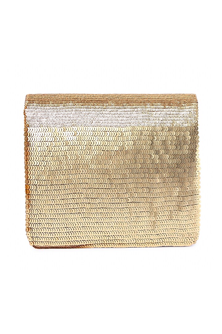 Gold Raw Silk Hand Embroidered Clutch by The Purple Sack at Pernia's Pop Up Shop