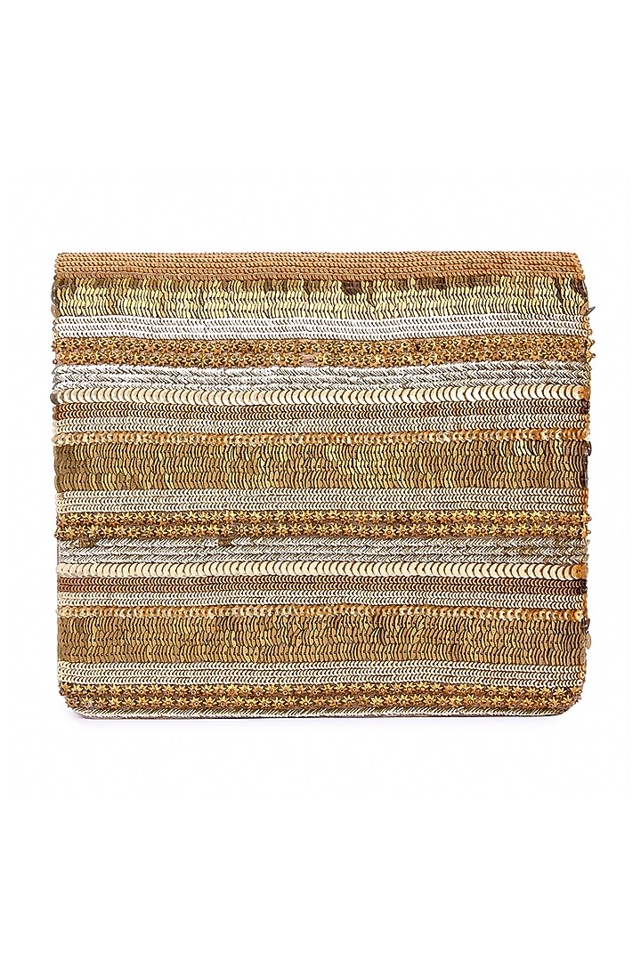 Gold Raw Silk Hand Embroidered Clutch by The Purple Sack at Pernia's Pop Up Shop