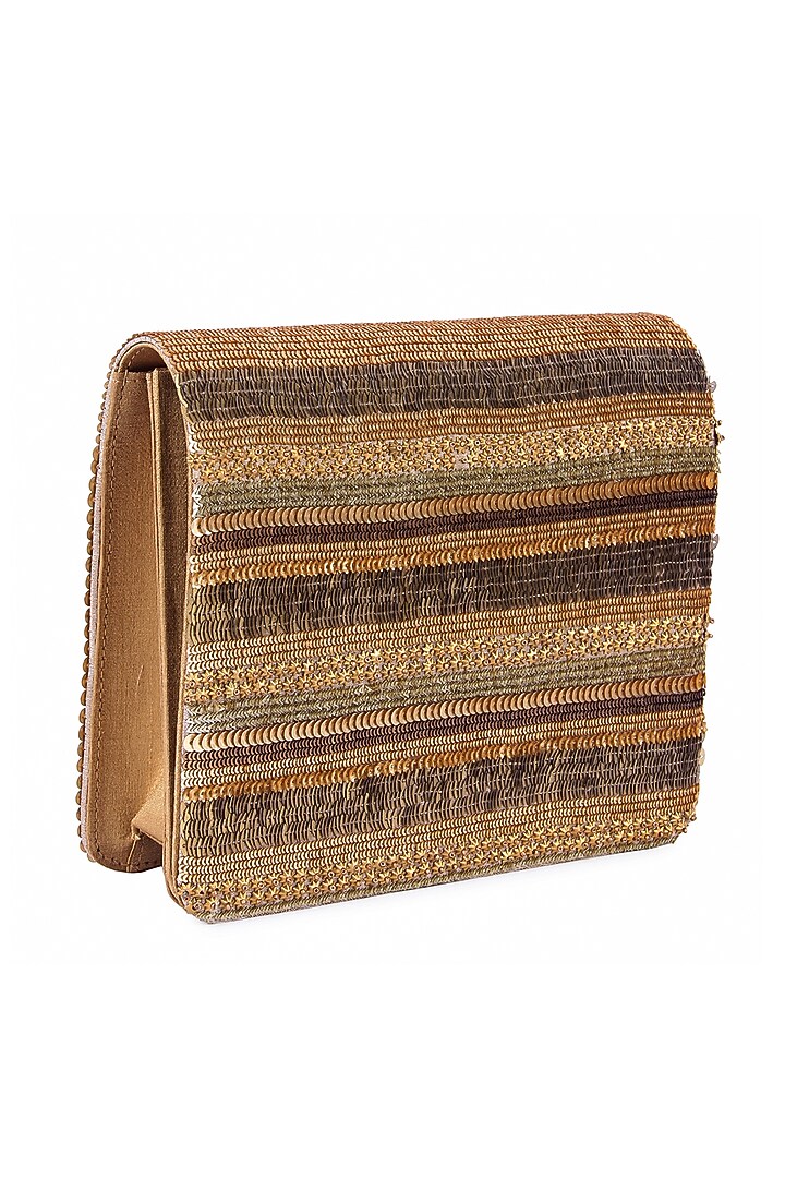 Gold Raw Silk Hand Embroidered Clutch by The Purple Sack at Pernia's Pop Up Shop