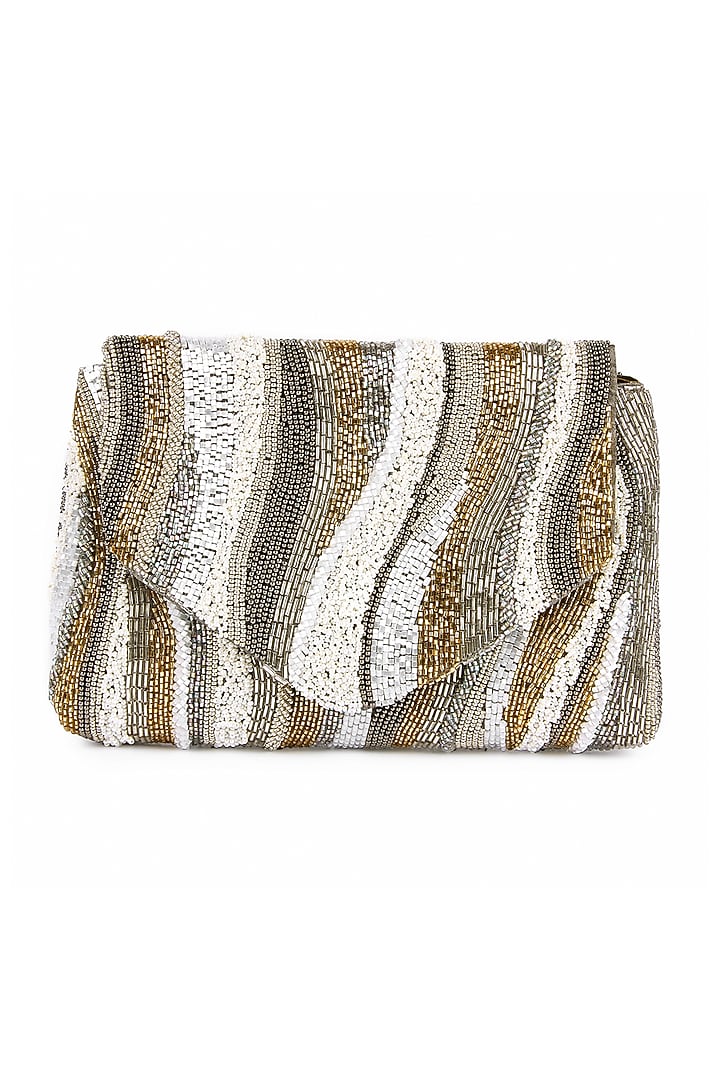 Multi-Colored Raw Silk Hand Embroidered Clutch by The Purple Sack at Pernia's Pop Up Shop