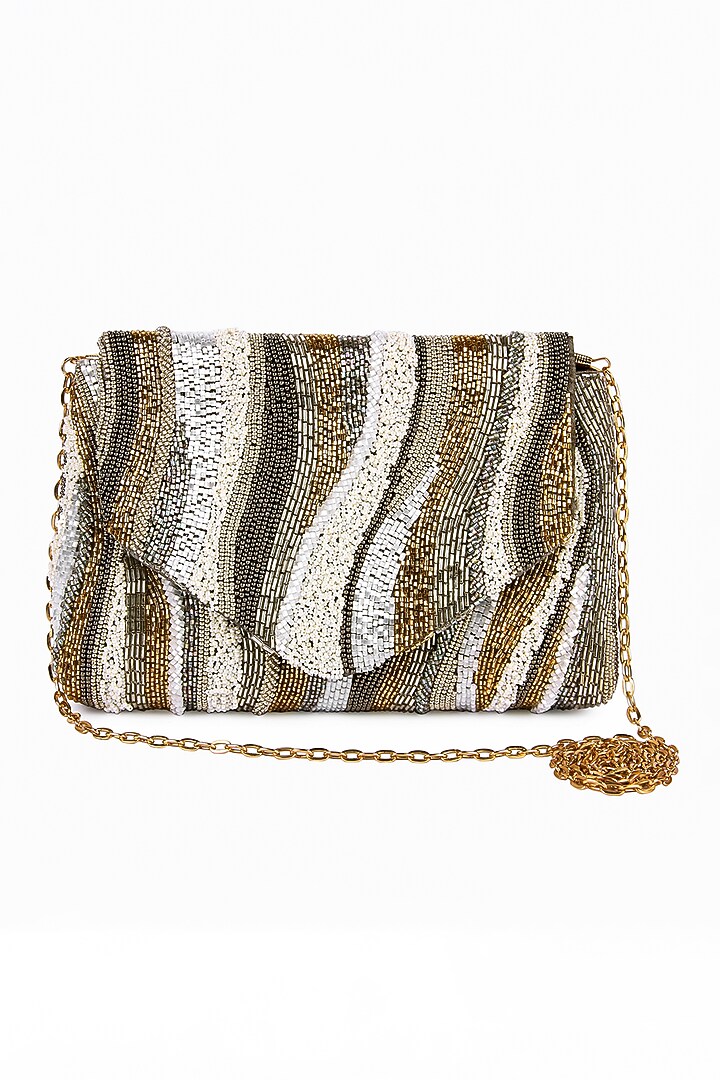 Multi-Colored Raw Silk Hand Embroidered Clutch by The Purple Sack at Pernia's Pop Up Shop