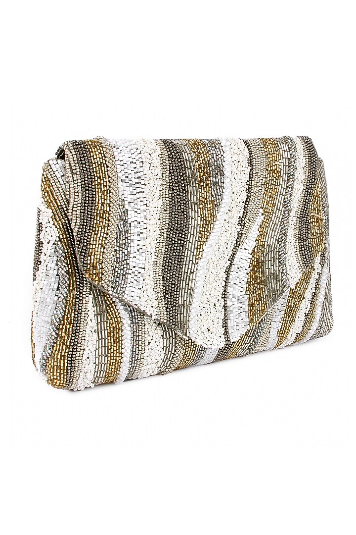 Multi-Colored Raw Silk Hand Embroidered Clutch by The Purple Sack at Pernia's Pop Up Shop