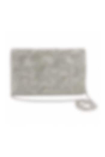 Grey Silver Raw Silk Hand Embroidered Clutch by The Purple Sack at Pernia's Pop Up Shop