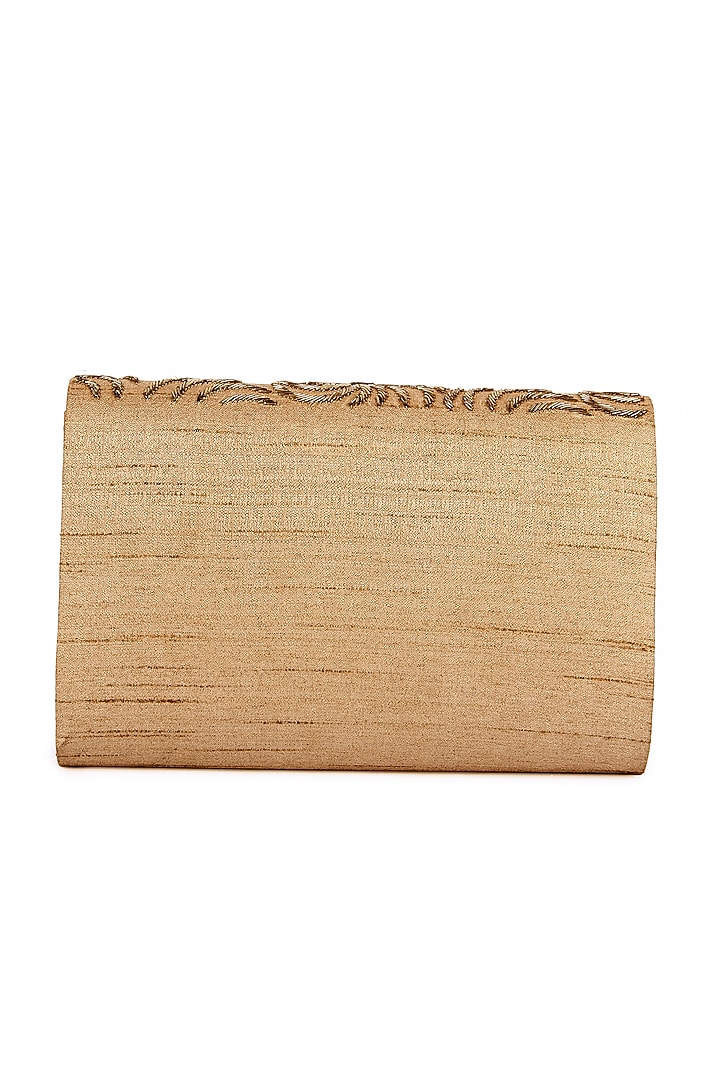 Gold Raw Silk Hand Embroidered Clutch by The Purple Sack at Pernia's Pop Up Shop