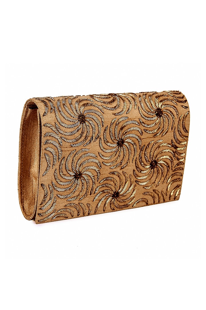 Gold Raw Silk Hand Embroidered Clutch by The Purple Sack at Pernia's Pop Up Shop