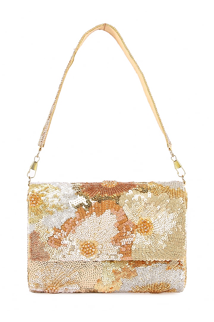 Multi-Colored Raw Silk Hand Embroidered Clutch by The Purple Sack at Pernia's Pop Up Shop