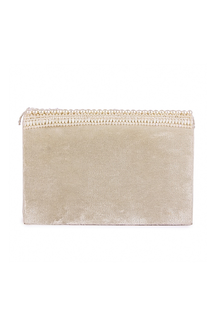 White Raw Silk Hand Embroidered Clutch by The Purple Sack at Pernia's Pop Up Shop