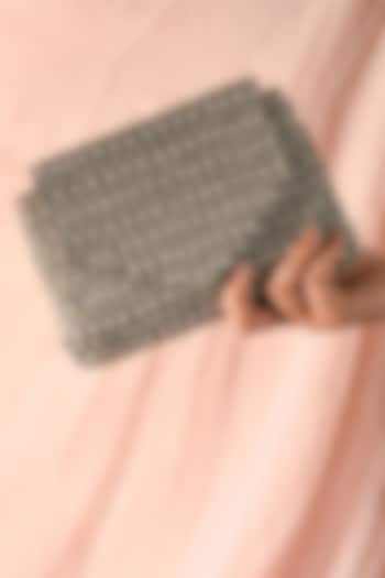 Grey Raw Silk Hand Embroidered Clutch by The Purple Sack at Pernia's Pop Up Shop