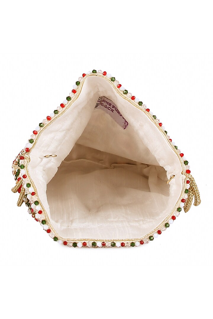 Multi-Colored Raw Silk Hand Embroidered Potli by The Purple Sack at Pernia's Pop Up Shop