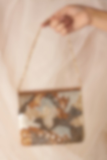 Multi-Colored Raw Silk Hand Embroidered Handcrafted Clutch by The Purple Sack at Pernia's Pop Up Shop