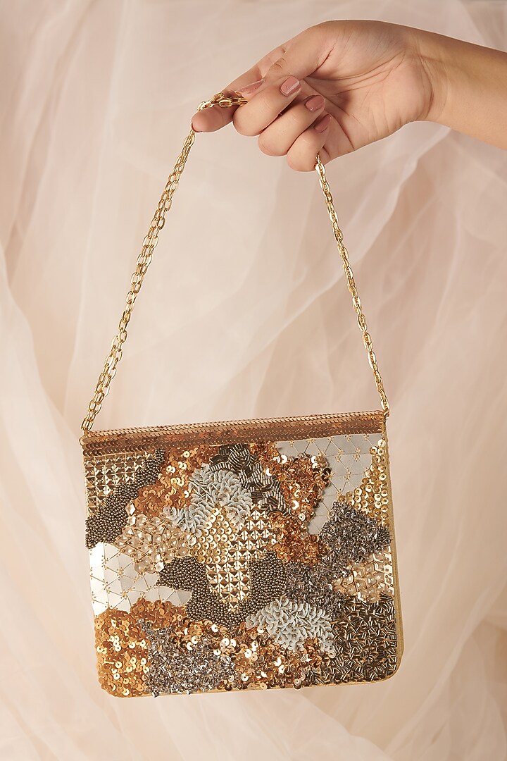 Multi-Colored Raw Silk Hand Embroidered Handcrafted Clutch by The Purple Sack at Pernia's Pop Up Shop