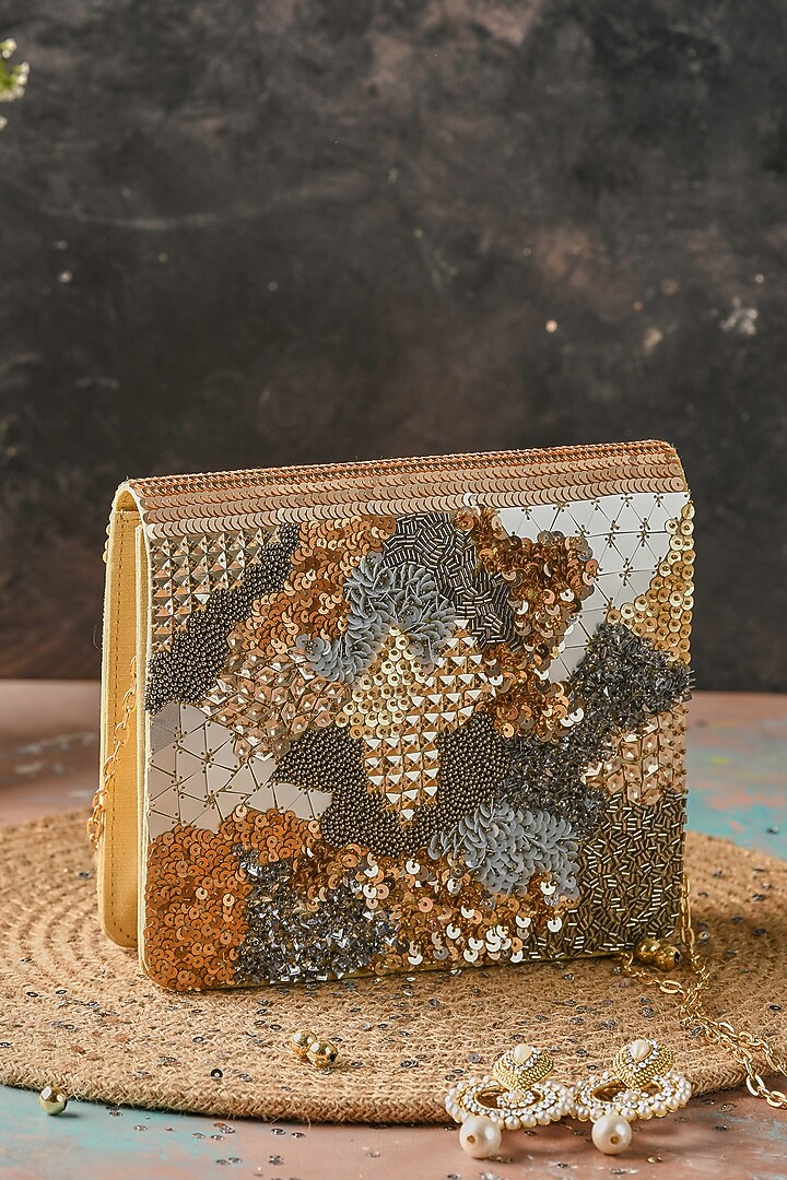 Multi-Colored Raw Silk Hand Embroidered Handcrafted Clutch by The Purple Sack at Pernia's Pop Up Shop