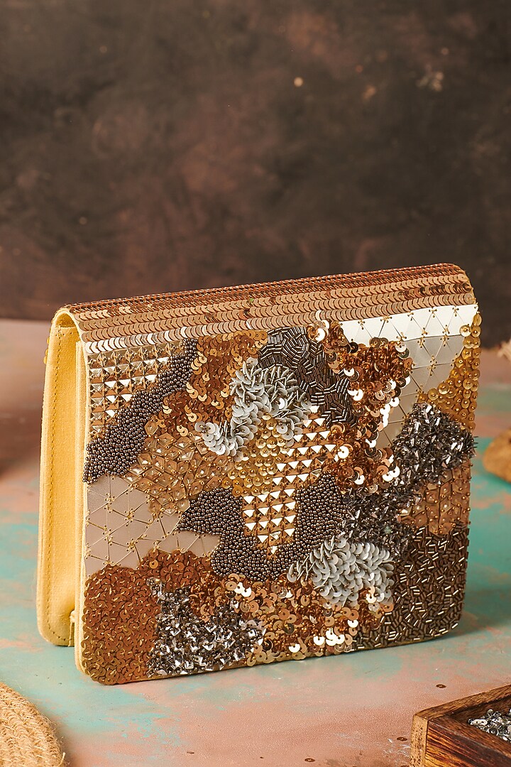 Multi-Colored Raw Silk Hand Embroidered Handcrafted Clutch by The Purple Sack at Pernia's Pop Up Shop