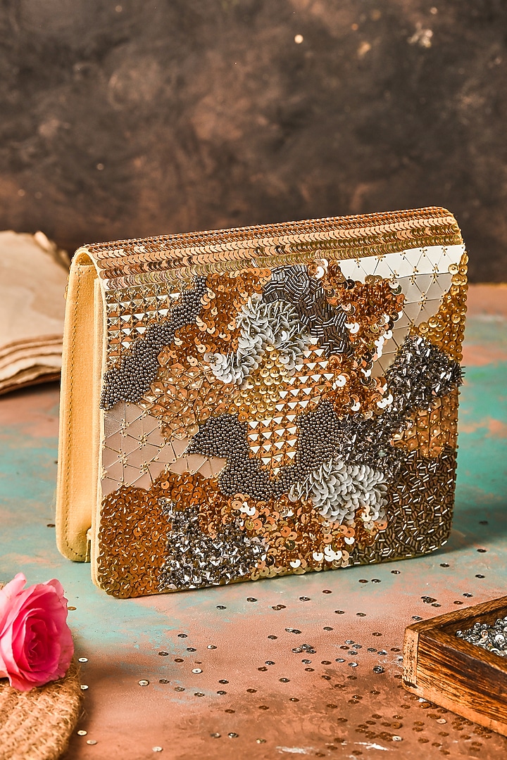 Multi-Colored Raw Silk Hand Embroidered Handcrafted Clutch by The Purple Sack at Pernia's Pop Up Shop
