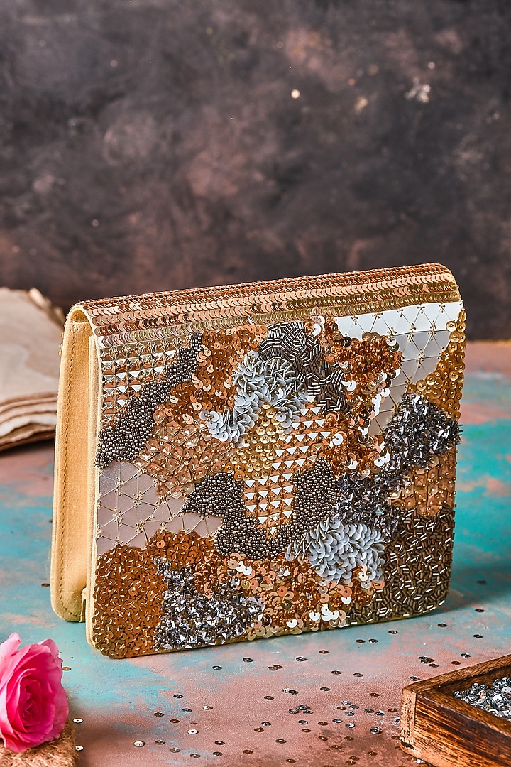 Multi-Colored Raw Silk Hand Embroidered Handcrafted Clutch by The Purple Sack at Pernia's Pop Up Shop