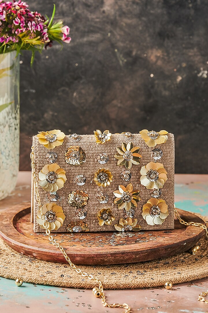 Ivory Raw Silk Hand Embroidered Handcrafted Clutch by The Purple Sack at Pernia's Pop Up Shop
