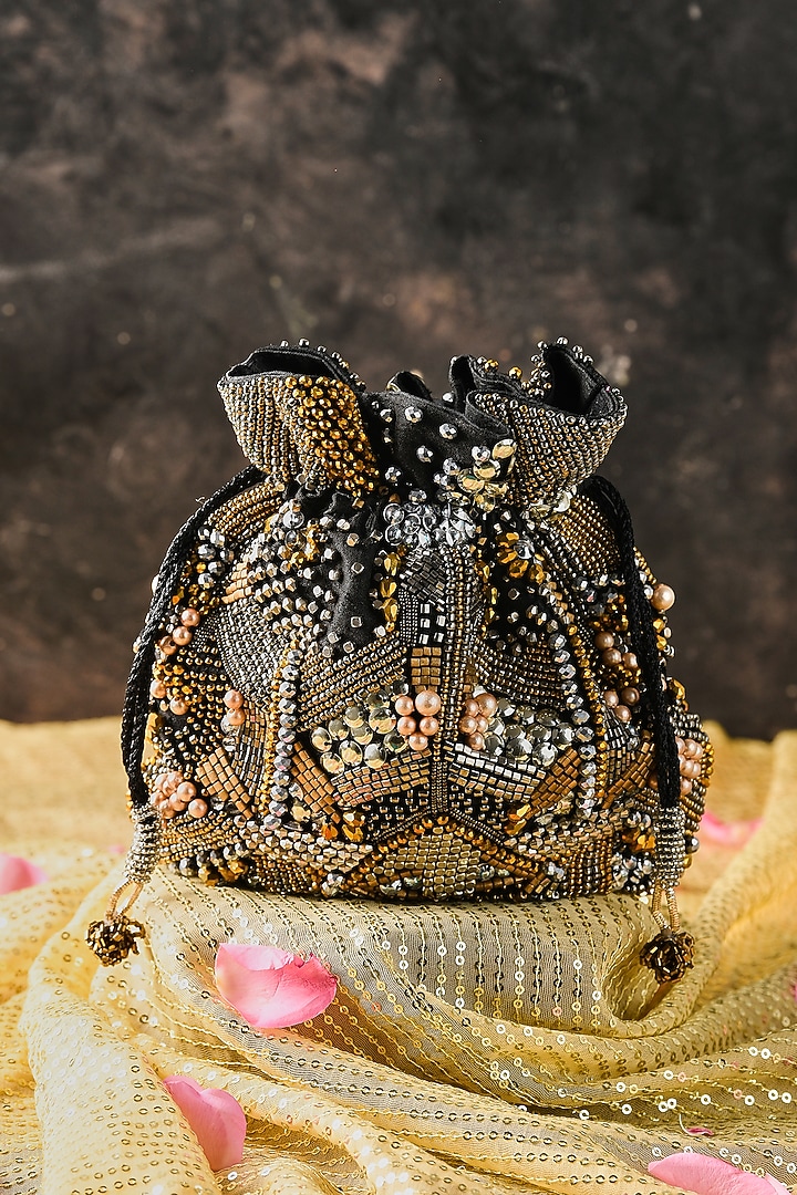 Multi-Colored Raw Silk Hand Embroidered Handcrafted Potli by The Purple Sack at Pernia's Pop Up Shop