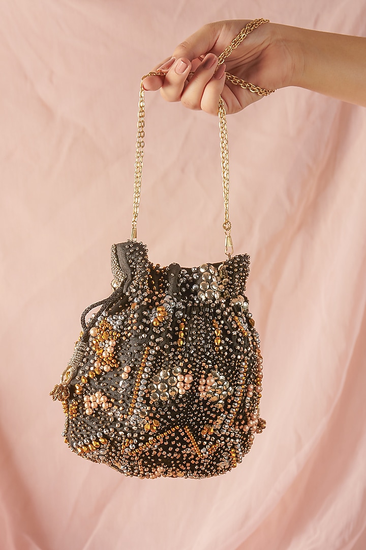 Multi-Colored Raw Silk Hand Embroidered Handcrafted Potli by The Purple Sack at Pernia's Pop Up Shop