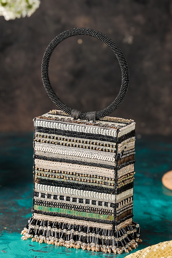 Multi-Colored Raw Silk Hand Embroidered Handcrafted Clutch by The Purple Sack at Pernia's Pop Up Shop