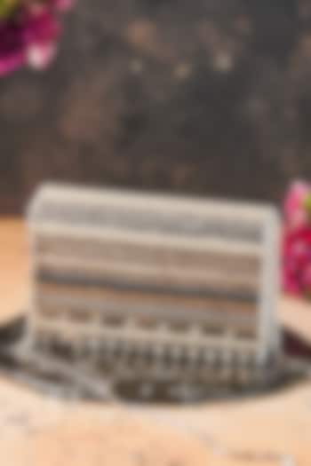 Silver Raw Silk Hand Embroidered Handcrafted Clutch by The Purple Sack at Pernia's Pop Up Shop