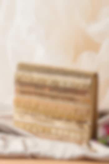 Golden Raw Silk Hand Embroidered Handcrafted Clutch by The Purple Sack at Pernia's Pop Up Shop