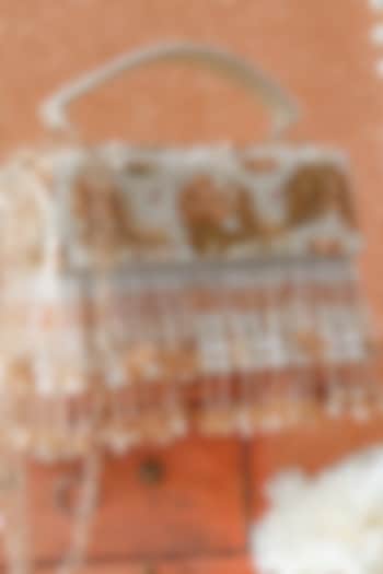 Golden Raw Silk Hand Embroidered Handcrafted Clutch by The Purple Sack at Pernia's Pop Up Shop