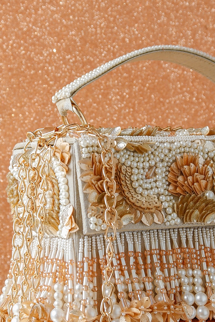 Golden Raw Silk Hand Embroidered Handcrafted Clutch by The Purple Sack at Pernia's Pop Up Shop