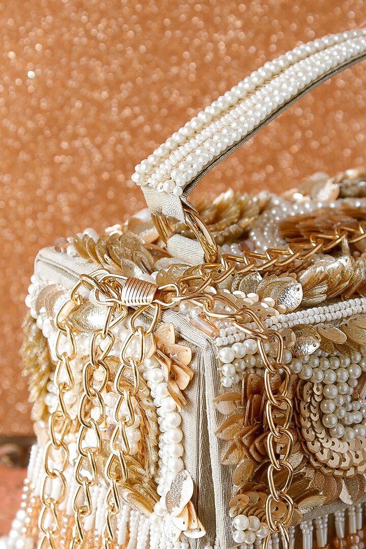 Golden Raw Silk Hand Embroidered Handcrafted Clutch by The Purple Sack at Pernia's Pop Up Shop