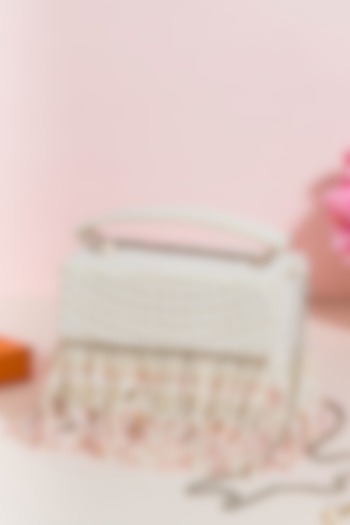 White Raw Silk Hand Embroidered Handcrafted Clutch by The Purple Sack at Pernia's Pop Up Shop