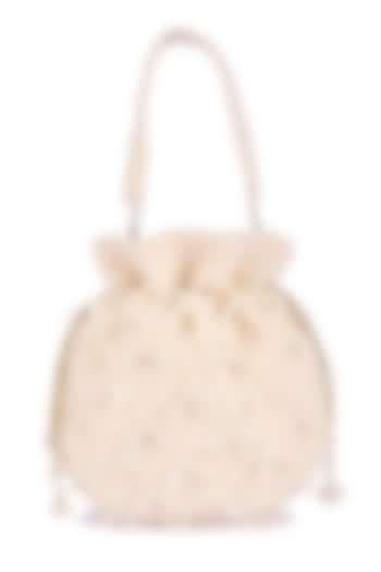 White Raw Silk Hand Embroidered Potli by The Purple Sack at Pernia's Pop Up Shop