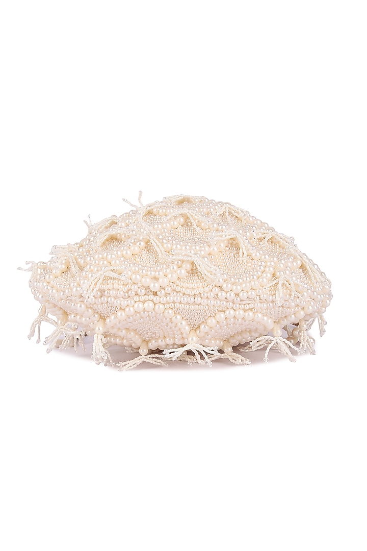 White Raw Silk Hand Embroidered Potli by The Purple Sack at Pernia's Pop Up Shop